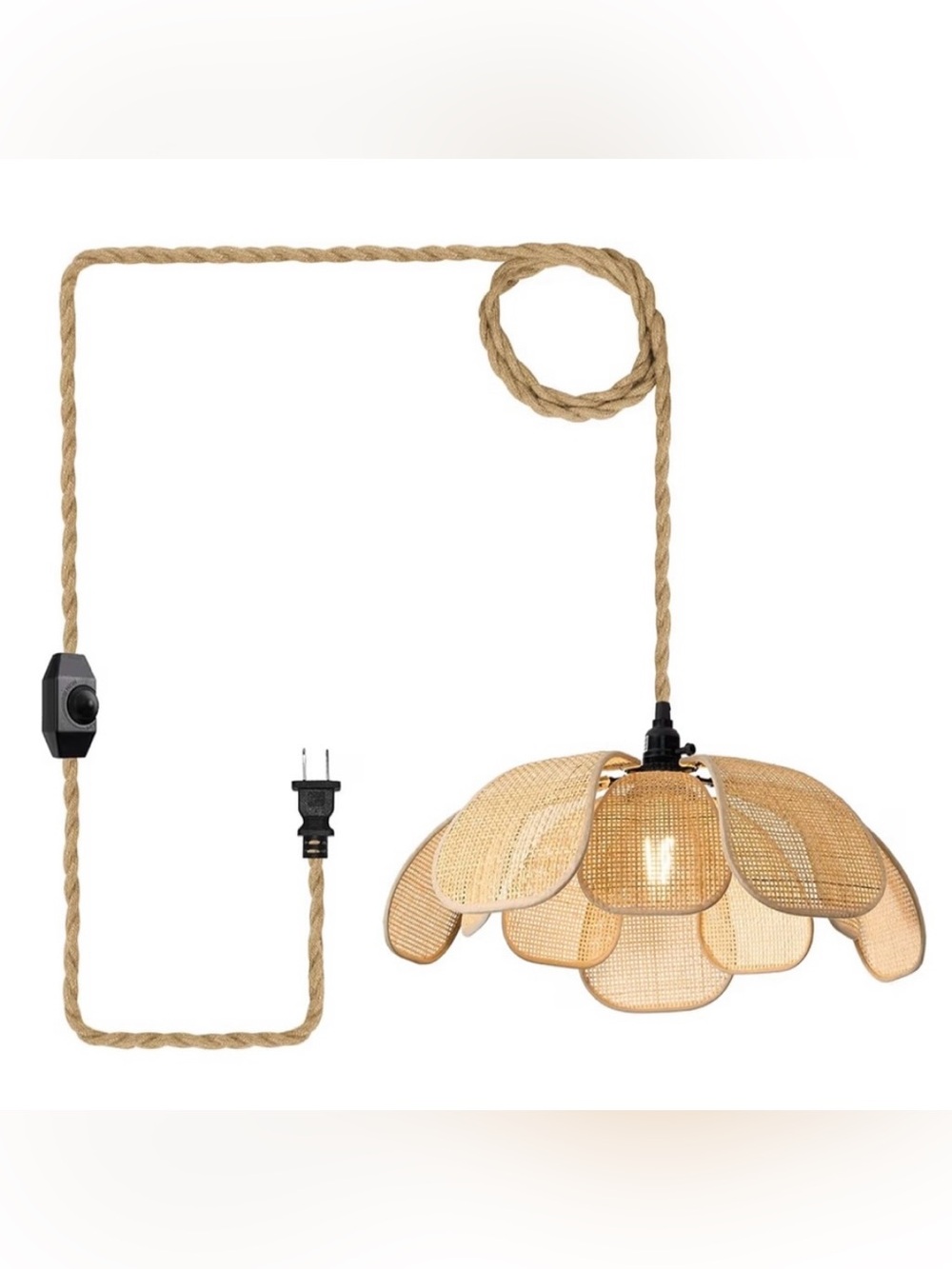 NIB Boho 20 Inch Plug in Chandeliers Rattan Hanging Lights Flower Pendant Light